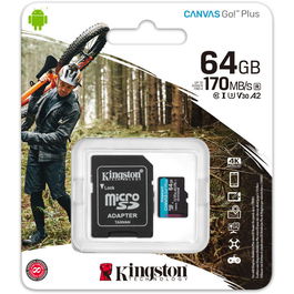 Card memorie Kingston Micro SDXC Canvas GO Plus, 64GB, Clasa 10, UHS-I + Adaptor