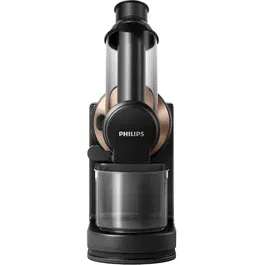 Storcator de fructe si legume prin presare la rece Philips Viva Collection HR1888/70, 150 W, capacitate vas 1 l, Recipient pulpa 0.75 l, Tub de alimentare 70 mm, Negru/Auriu