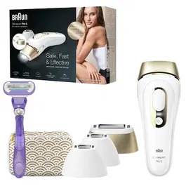 Epilator IPL Braun Silk-expert PRO 5 PL5137MN, SensoAdapt™, 400.000 impulsuri, 10 niveluri de intensitate, corp si fata, cap de precizie, 2 accesorii extra, aparat de ras Venus, Trusa de calatorie premium, Alb/Auriu