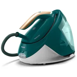 Statie de calcat Philips seria Perfect Care 7000, tehnologie DynamiQ si Optimal Temp, presiune maxima 8 bari, putere 2100W, jet de abur 120g/min,culoare verde, functie Easy De-calc plus, talpa fier SteamGlide Elite, rezervor de apa 1.8L detasabil