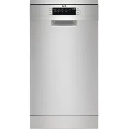 Masina de spalat vase Slim AEG FFB73517ZM, 10 seturi, 9 programe, Clasa D, Motor Inverter, Maxi Flex, AirDry, Pro Clean, Deschidere automata a usii, 45 cm, Inox