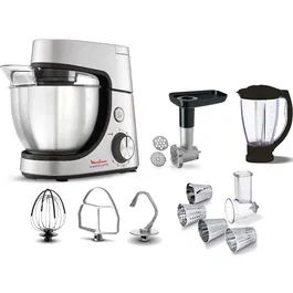 Robot de bucatarie Tefal MasterChef Gourmet QB516D38, 1100 W, capacitate 4.6L, 8 trepte viteza, functie pulse, blender capacitate 1.5L, feliator, tocator de carne, tel flex, argintiu