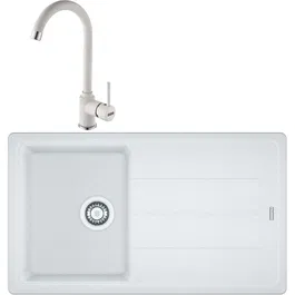 Pachet chiuveta bucatarie fragranite Franke BFG 611-86 + Baterie Pola 1.0, cartus ceramic, Alb