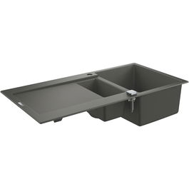 Chiuveta bucatarie Grohe, Granite Grey, K500, 1000x500 mm, reversibil, 2 boluri, montare pe blat, evacuare automata, Kit montaj si evacuare inclus, Antracit granit