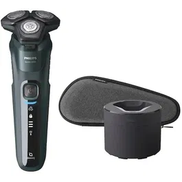 Aparat de ras Philips Shaver Seria 5000 S5584/50, barbierit umed şi uscat, fara fir, tehnologie SkinIQ, capete flexibile 360°, 60 min, toc de transport, cartus de curatare, Verde inchis
