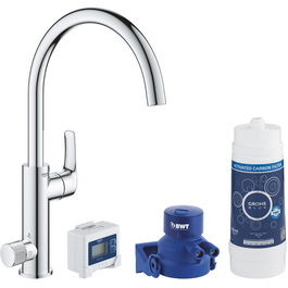 Baterie de bucatarie Grohe Blue Pure Eurosmart 30383000, 3/8'', filtrare apa, tip C, pipa inalta, Crom
