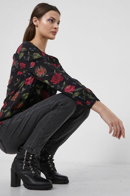 Bluza Commercial Medicine Dama Negru, Vascoza, Casual, Model Flori