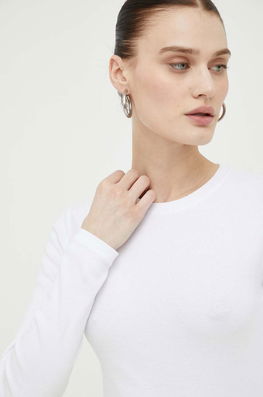 Samsoe Samsoe Longsleeve Femei, Culoarea Alb Dama, Cu Elastan