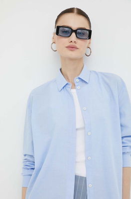 Samsoe Samsoe Camasa Din Bumbac Femei, Cu Guler Clasic, Relaxed Dama Albastru, Casual