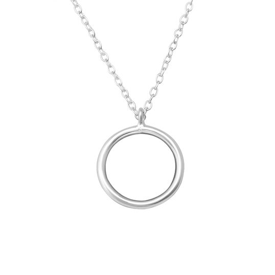 Lantisor argint, dama, argint 925, pandantiv cerc, minimalist, argintiu, 1,35gr