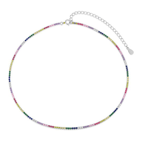 Lantisor tennis argint, dama, argint 925, zirconii colorate, 1.5mm, inchidere reglabila, argintiu, 4,76 gr