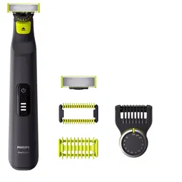 Aparat hibrid de barbierit, tuns barba si parul corporal Philips OneBlade Pro QP6541/15, pieptene cu 14 lungimi, lama inovatoare 360 cu 2 taisuri, pieptene corp, accesoriu de protectie, reincarcabil, autonomie 90 min, umed si uscat, Negru