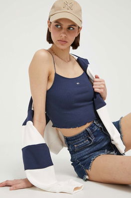 Tommy Jeans Top Femei, Culoarea Albastru Marin Dama Bleumarin, Cu Elastan