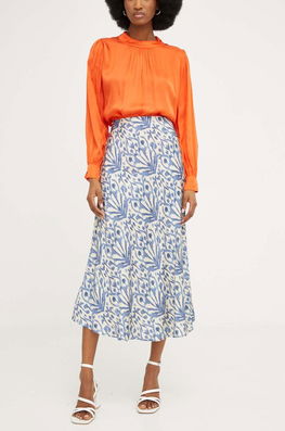 Answear Lab Fusta Midi, Evazati Dama Albastru, Panza, Casual