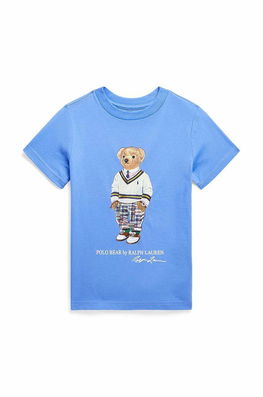 Polo Ralph Lauren Tricou De Bumbac Pentru Copii Cu Imprimeu Albastru, Model Print