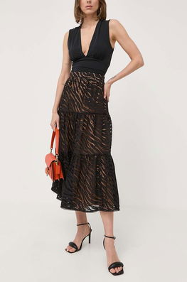 MICHAEL Michael Kors Fusta Din Bumbac Culoarea Negru, Midi, Evazati Dama, Casual