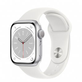 Apple Watch 8, GPS, Carcasa Silver Aluminium 41mm, White Sport Band