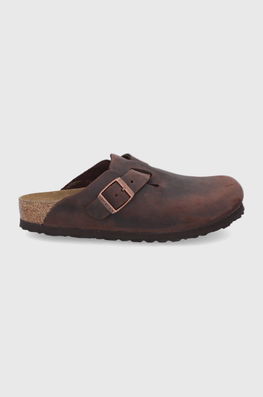 Birkenstock Slapi De Piele Boston Femei, Culoarea Maro Dama, Toc Plat