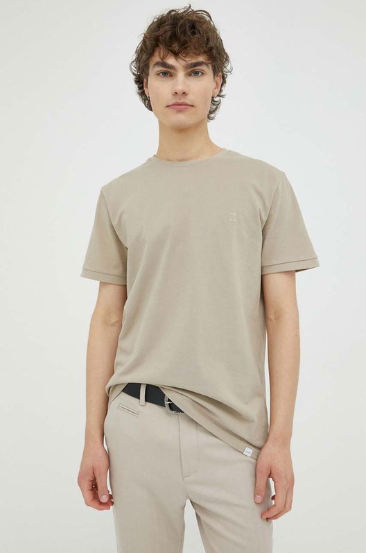 Les Deux Tricou Din Bumbac Culoarea Bej, Neted Bărbaţi