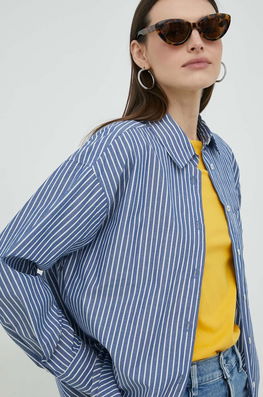 Marc O'Polo Camasa Din Bumbac DENIM Femei, Cu Guler Clasic, Relaxed Dama Albastru, Casual, Model Curele