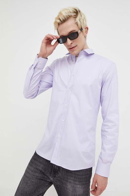 HUGO Camasa Barbati, Culoarea Alb, Cu Guler Clasic, Slim Bărbaţi Violet, Cu Elastan, Elegant
