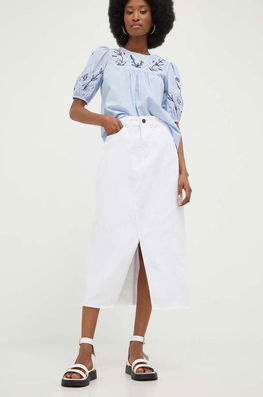 Answear Lab Fusta Jeans Culoarea Alb, Midi, Drept Dama, Bumbac, Casual