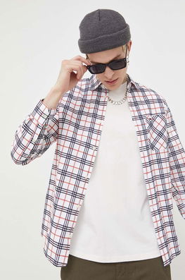Tommy Jeans Camasa Din Bumbac Barbati, Culoarea Alb, Cu Guler Clasic, Regular Bărbaţi, Casual, Model Grila
