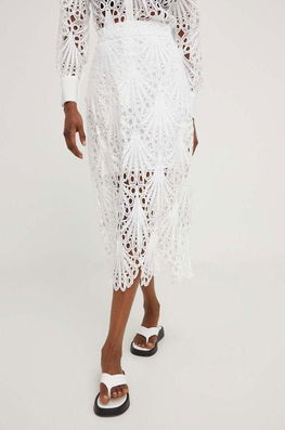 Answear Lab Fusta Culoarea Alb, Maxi, Drept Dama, Dantela, Casual