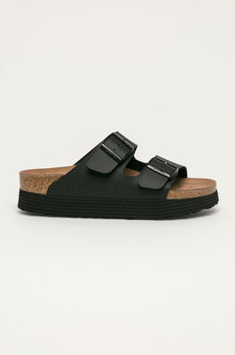 Papuci Din Piele Arizona Birkenstock Dama Negru, Piele Intoarsa, Toc Platforma