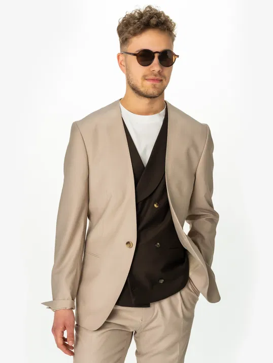 Costum Barbati Casual Modern Crem Verratti Rever Japonez BMan0025
