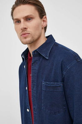 Tommy Hilfiger Camasa Jeans Barbati, Culoarea Albastru Marin, Cu Guler Clasic, Relaxed Bărbaţi Bleumarin, Casual