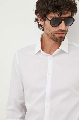 Calvin Klein Camasa Barbati, Culoarea Alb, Cu Guler Clasic, Slim Bărbaţi, Cu Elastan, Elegant