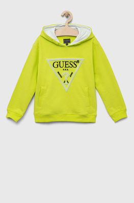 Guess Hanorac De Bumbac Pentru Copii Culoarea Verde, Cu Imprimeu