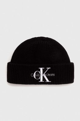 Calvin Klein Jeans Caciula Din Bumbac Culoarea Negru, Bumbac, Din Tricot Gros Bărbaţi, Model Print