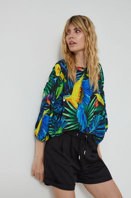 Medicine Bluza Femei, Culoarea Negru, In Modele Florale Dama, Vascoza, Casual, Model Flori