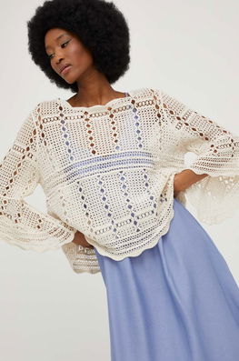 Answear Lab Bluza Din Bumbac Femei, Culoarea Bej, Neted Dama, Casual