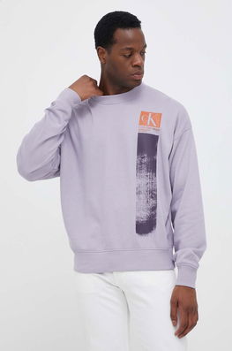 Calvin Klein Jeans Hanorac De Bumbac Barbati, Culoarea Roz, Cu Imprimeu Bărbaţi Violet, Model Print