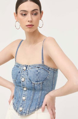 Miss Sixty Bluza Subtire De Blugi Dama Albastru, Jeans, Casual, Model Imprimeu