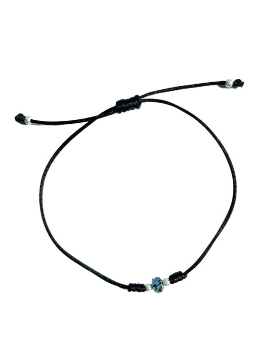 Bratara cu 4 bile argint 925 cu snur reglabil si un cristal aqua, rosu/negru, dama/barbat