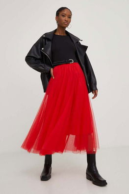 Answear Lab Fusta Culoarea Rosu, Midi, Evazati Dama, Panza, Cocktail