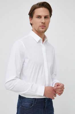 Calvin Klein Camasa Barbati, Culoarea Alb, Cu Guler Clasic, Slim Bărbaţi, Cu Elastan, Elegant