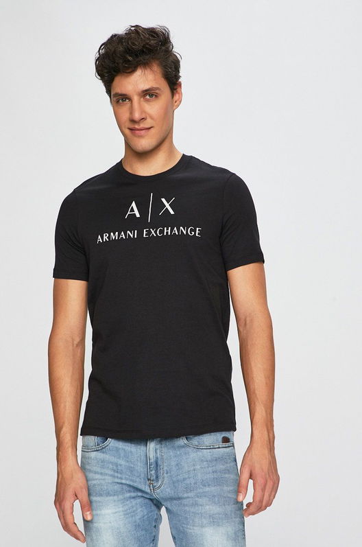 Mânecă Scurtă Tricou Armani Exchange Bărbaţi Negru, Model Print