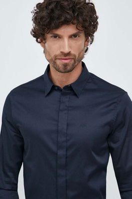 Armani Exchange Camasa Barbati, Culoarea Albastru Marin, Cu Guler Clasic, Slim Bărbaţi Bleumarin, Cu Elastan, Casual