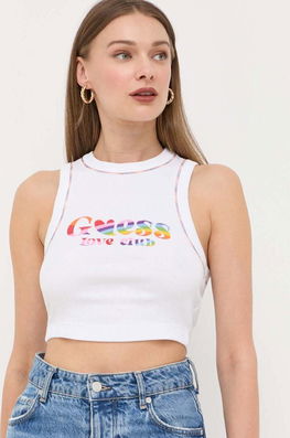 Guess Top Din Bumbac Culoarea Alb Dama, Model Print