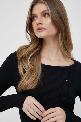 Tommy Hilfiger Longsleeve Femei, Culoarea Negru Dama, Cu Elastan
