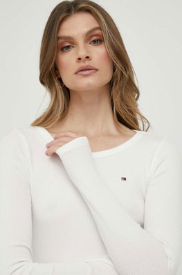 Tommy Hilfiger Longsleeve Femei, Culoarea Bej Dama, Cu Elastan