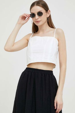 Dkny Top Din Bumbac Culoarea Alb Dama