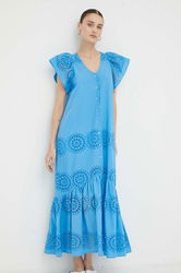 Bruuns Bazaar Rochie Din Bumbac Maxi, Drept Dama Albastru, Casual, Model Imprimeu