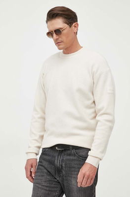 Calvin Klein Pulover Din Amestec De Lana Barbati, Culoarea Bej Bărbaţi, Cu Un Amestec De Lana