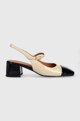 Jonak Pantofi De Piele DOUMY VERNIS Culoarea Bej, Cu Toc Drept, Cu Toc Deschis, 3400169 Dama, Piele Patentata, Toc Gros